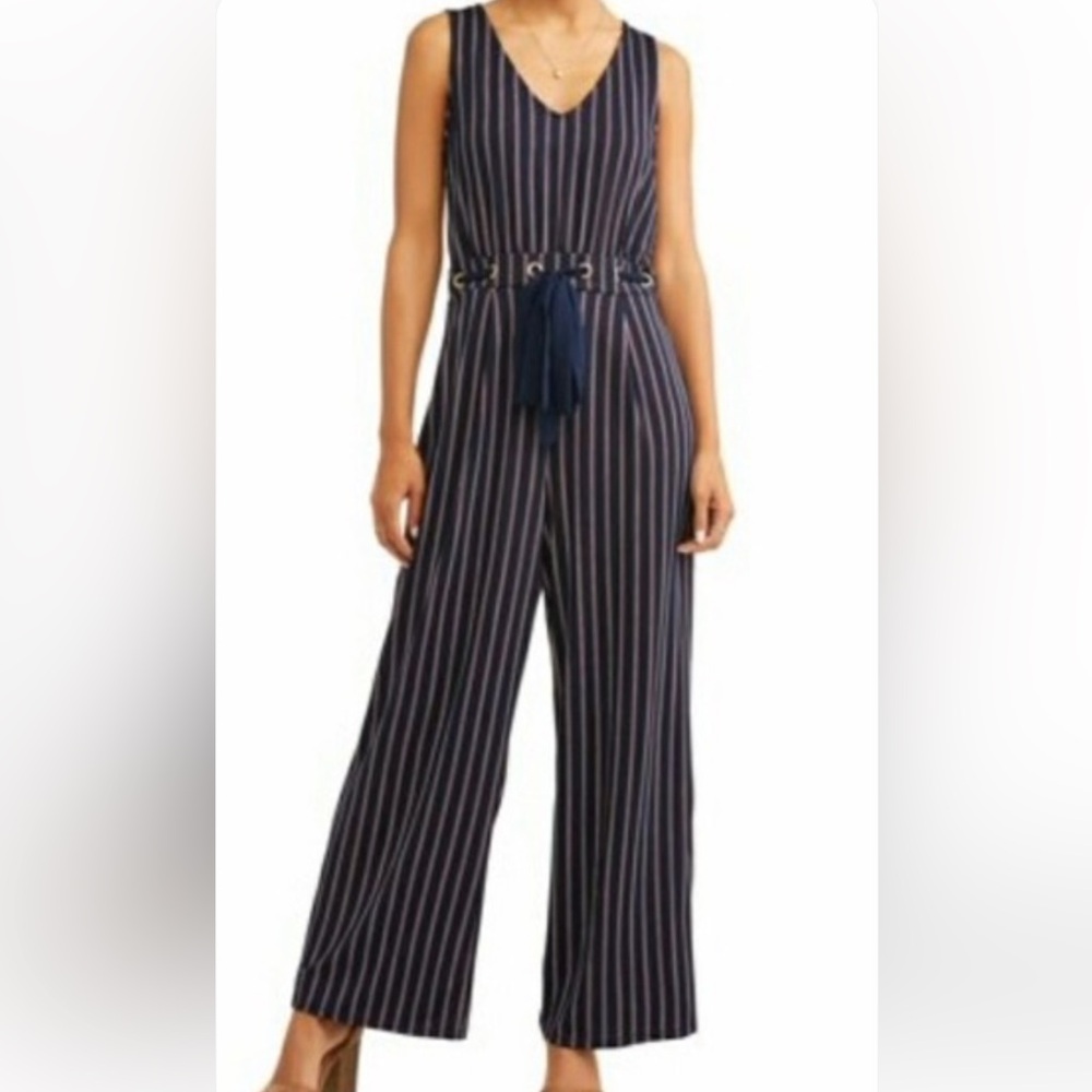 Wrapper Navy Striped Jumpsuit